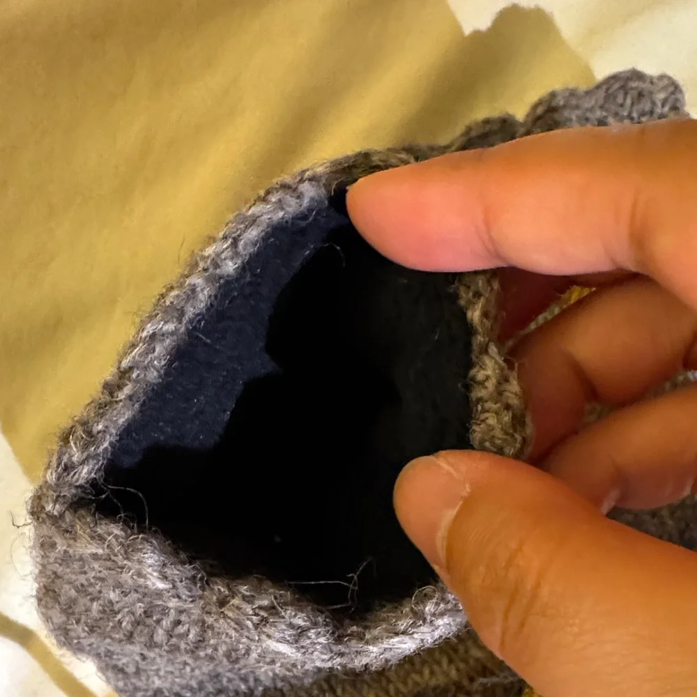 Yak & Yeti Embroidered Gray Knit Fingerless Gloves with Fleece Lining - Picture 3 of 4